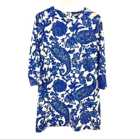 DARLING Porcelain Blue White Paisley Floral Print Brigette Tunic Dress Size S - Picture 3 of 8